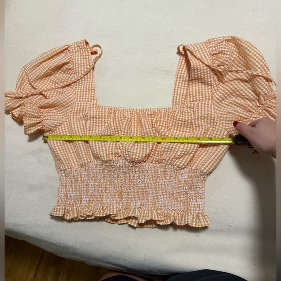 She + Sky Orange Gingham Puff Sleeve Blouse - Picture 4 of 5